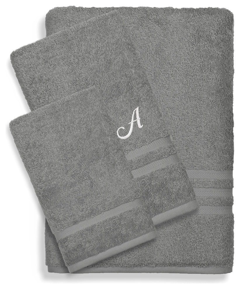 Denzi 3-Peice Towel Set Monogrammed Letter, A
