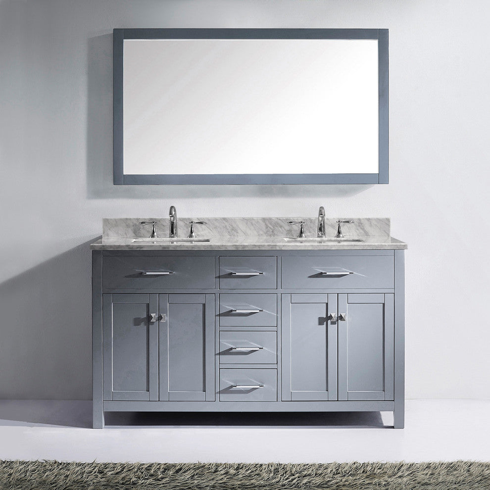 Caroline 60" Double Bathroom Vanity Set Gray, Marble Countertop
