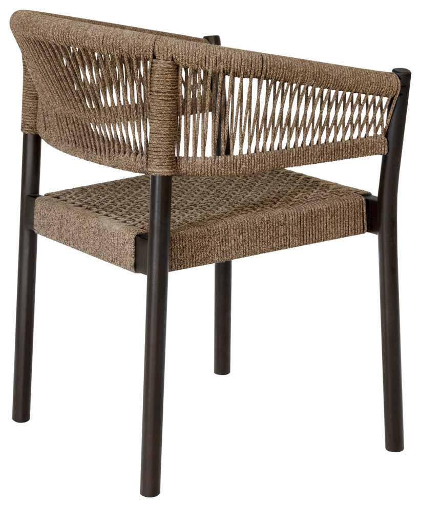 Doris Outdoor Patio Dining Chair, Dark Eucalyptus Wood Truffle Rope, Set of 2