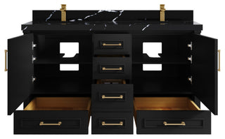 Aberdeen 60 Double Bathroom Vanity In Black 2" Calacatta Black