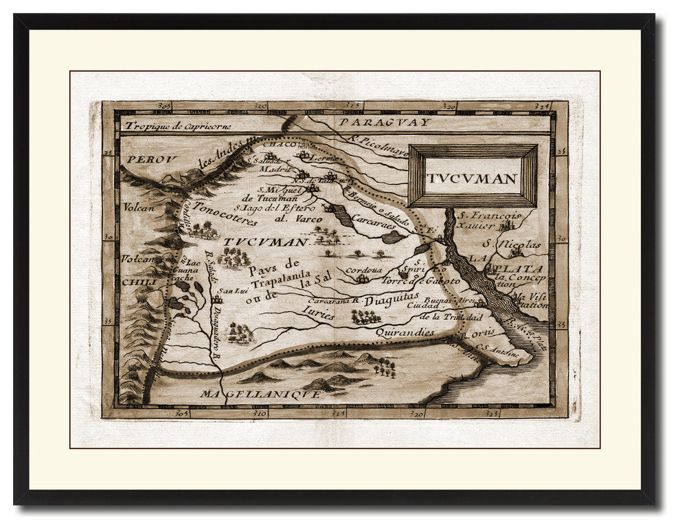 Tucuman Argentina Buenos Aires Vintage Sepia Map Canvas Print, 28"x37"