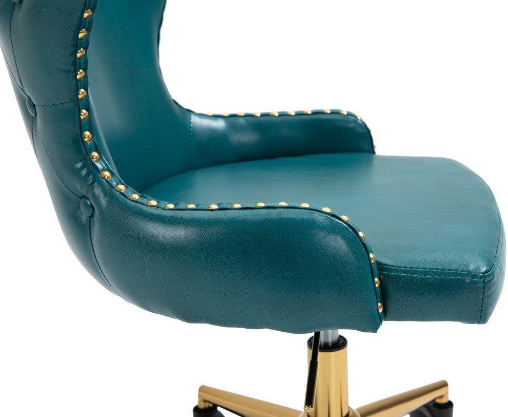 Hendrix Swivel and Adjustable Vegan Leather Office Chair, Blue, Rich Gold Base