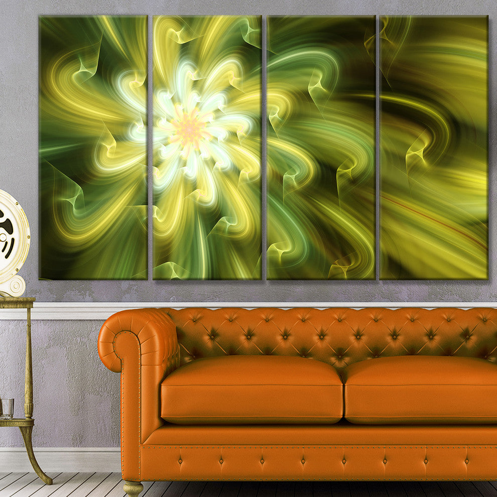 Dance of Yellow Fractal Petals, Floral Canvas Art Print, 48"x28", 4 Panels
