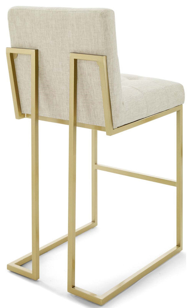 Beige Fabric Bar Stool, Heidi Giselle Gold Bar Stool, Tufted Luxe Glam Barstool