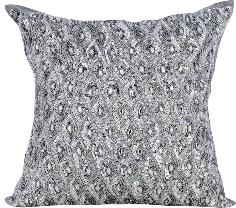 Silver Decorative Pillow Covers 14"x14" Silk, Silver Anniversary
