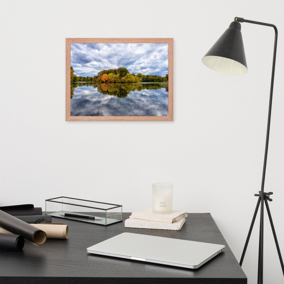 Autumn Reflections Rural Landscape Framed Photo Paper Wall Art Prints, Red Oak, 12" X 16"