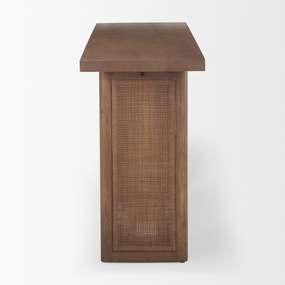 Grier Medium Brown Solid Wood & Cane Console Table