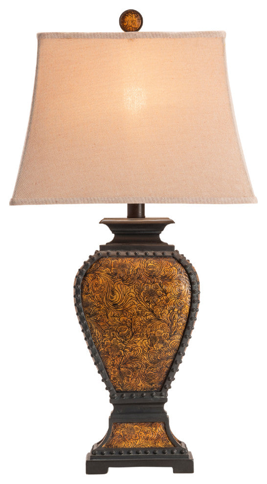 Tooled Leather Table Lamp Resin Tooled Leather Finish, Set of 2