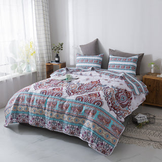 Bohemian Coconut White Sky Beach Vibes Floral Paisley Bedspread Set, California