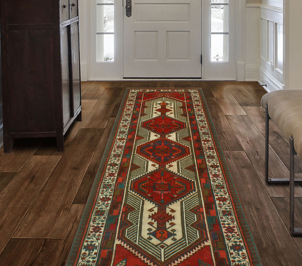 Fine Vintage Distressed Elizabet Burgundy/Ivory Runner, 3'3x10'7