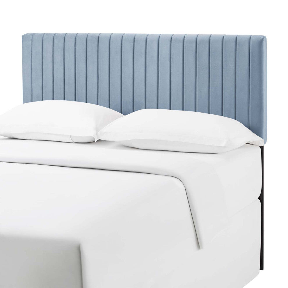 Contemporary Modern Full and Queen Size Headbaord, Velvet Fabric, Light Blue