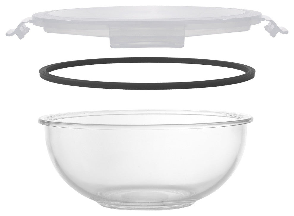 JoyFul Glass Mixing Bowl Set with Airtight Lids - Black, Clear/Black