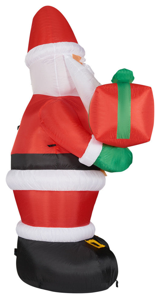 10' Tall Santa Claus Holding a Gift, Blow Up Inflatable With Lights