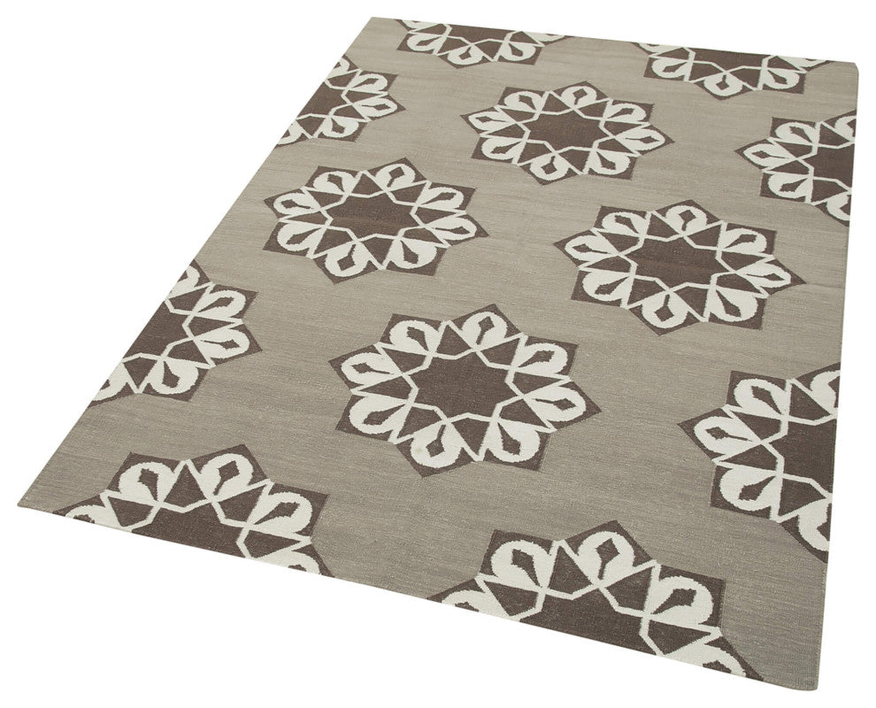 Rug N Carpet - Handmade Wool 3' 10'' x 5' 5'' Modern Design Dhurrie Kilim Rug