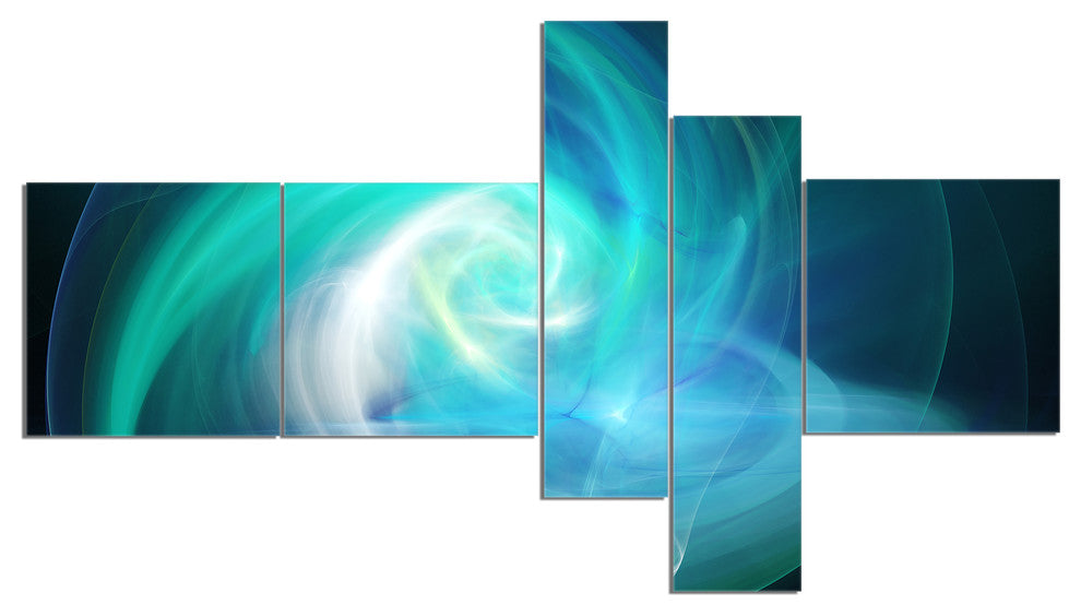 Blue Fractal Abstract Illustration, Abstract Canvas Wall Art, 60"x32", 5 panels