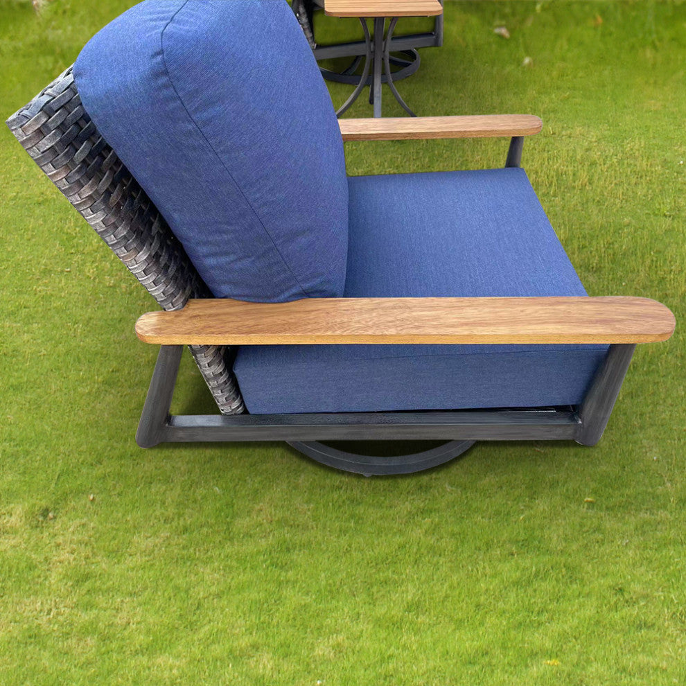 Manbo 5-Piece Aluminum Wicker Outdoor Fire Pit Deep Seating Set with Cushions, Spectrum Indigo Acrylic