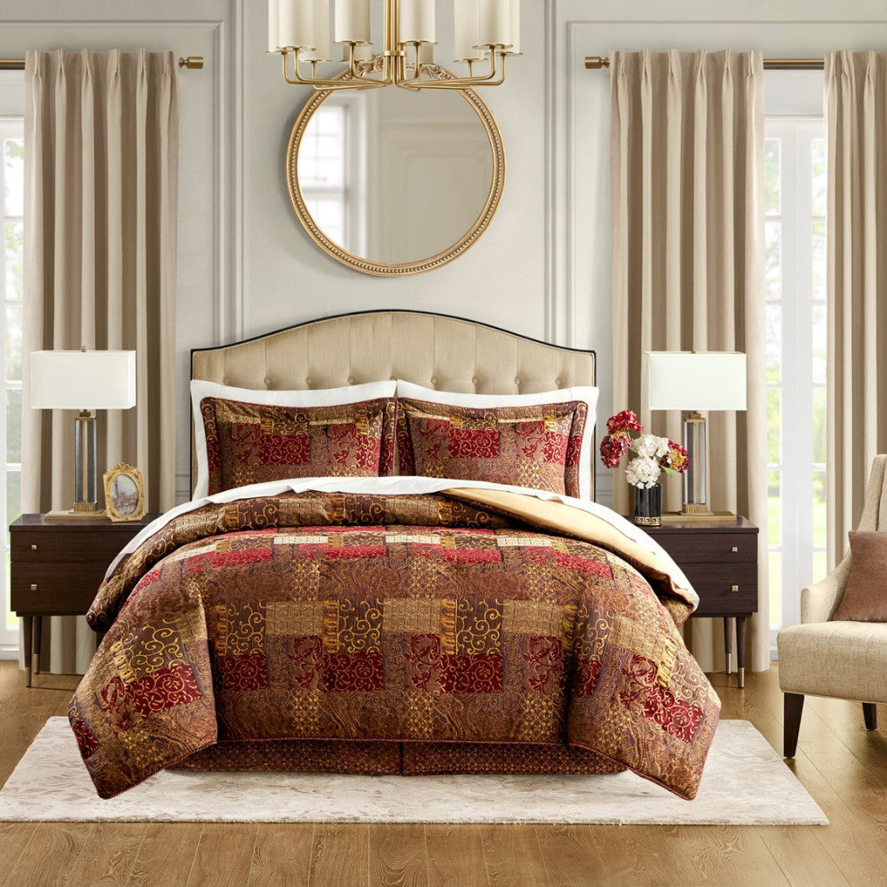 Croscill Galleria Traditional Patchwork 4-Piece Comforter Set, Red, King
