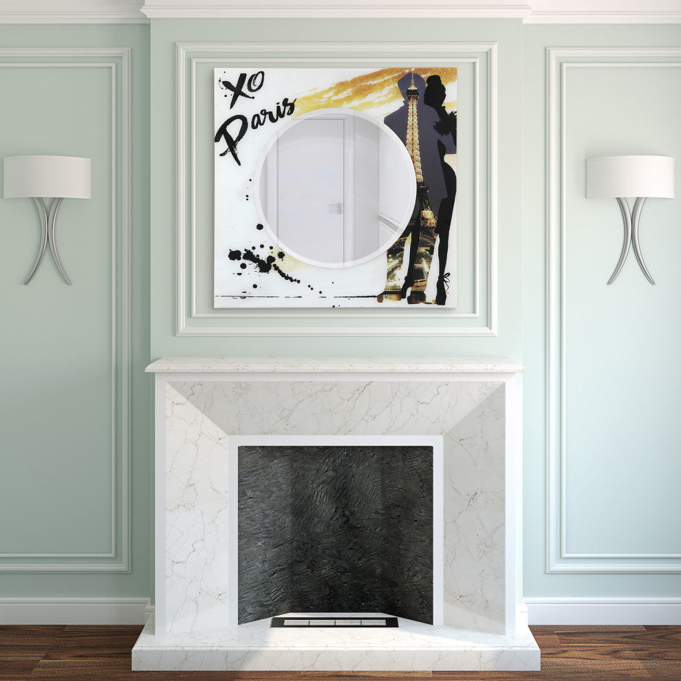 "Romance" Square Beveled Wall Mirror on Printed Tempered Art Glass