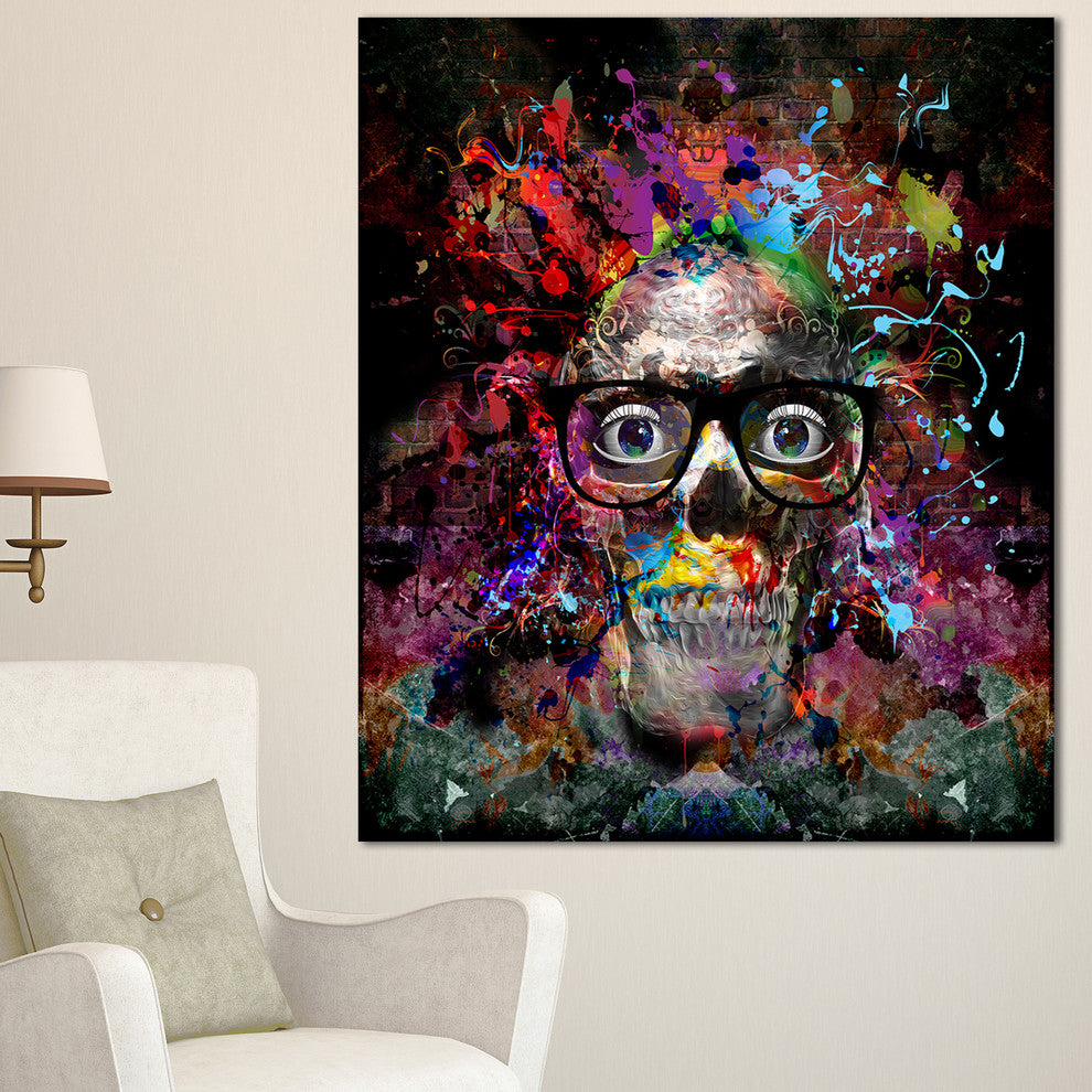 Colorful Human Skull with Glasses, Abstract Wall Art Canvas, 30"x40"
