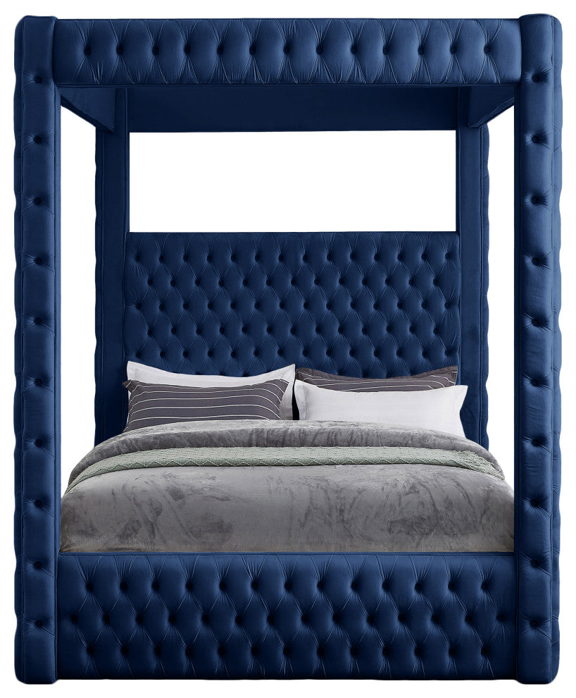 Royal Velvet Upholstered Bed, Navy, Queen