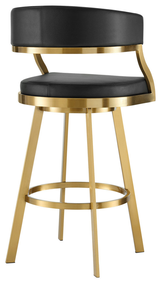 Saturn Gold Brushed Swivel Counter Stool, Black, 30"