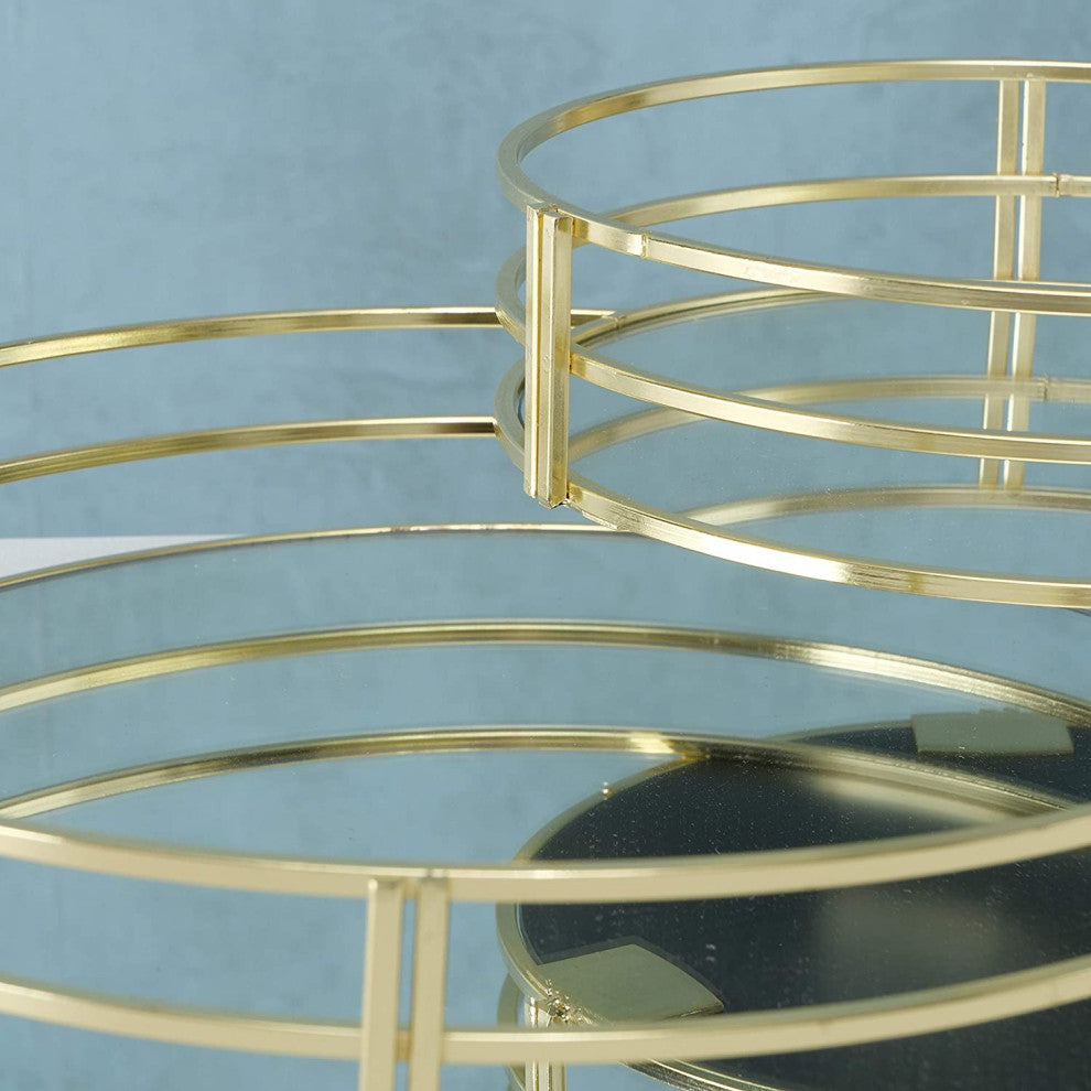 2 Piece Round Mirror Inlay Trays, 11.75 and 7.75 Inches