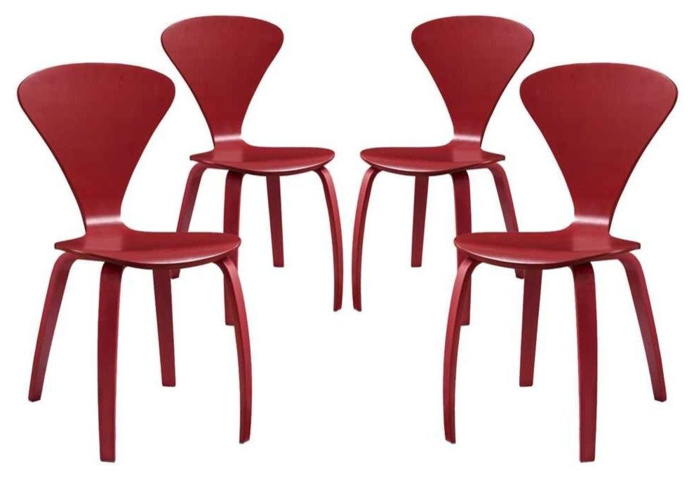 Modern Contemporary Dining Chairs Set of 4, Red, Wood