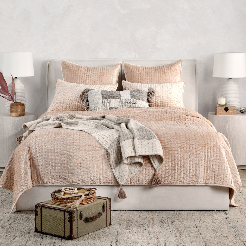 Dimitry Velvet Quilt by Kosas Home, Nude, King