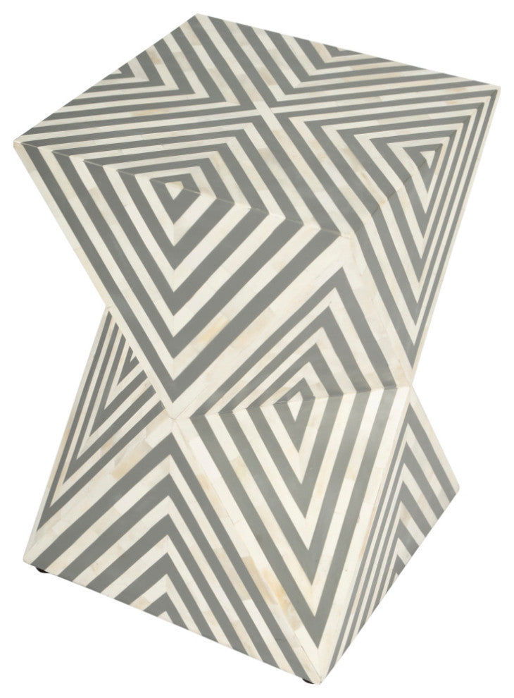 Anais Bone Inlay End Table, Grey Geometric