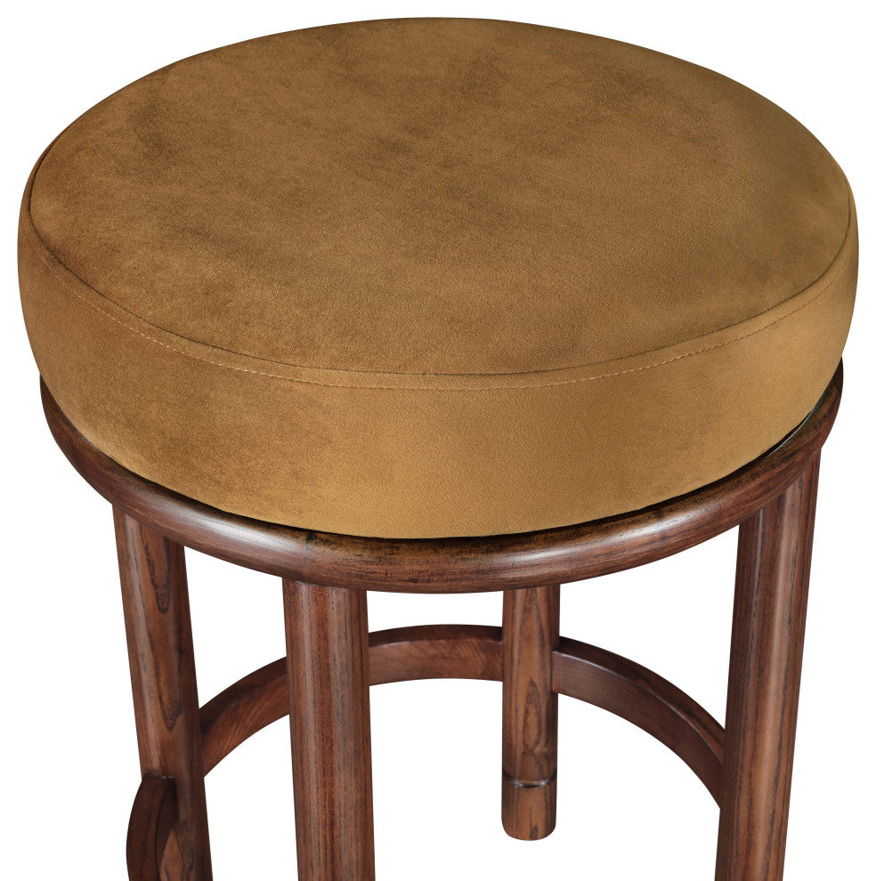 Monette Upholstered Bar and Counter Stool, Saddle, Velvet, Brown Finish