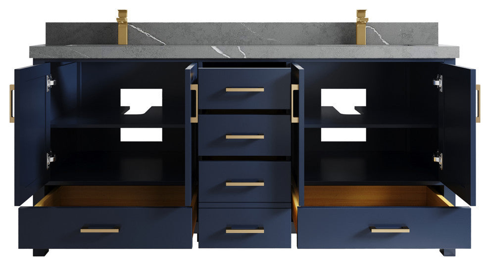 Malibu 72 Double Sink Bath Vanity in Navy Blue 2" Piatra Gray