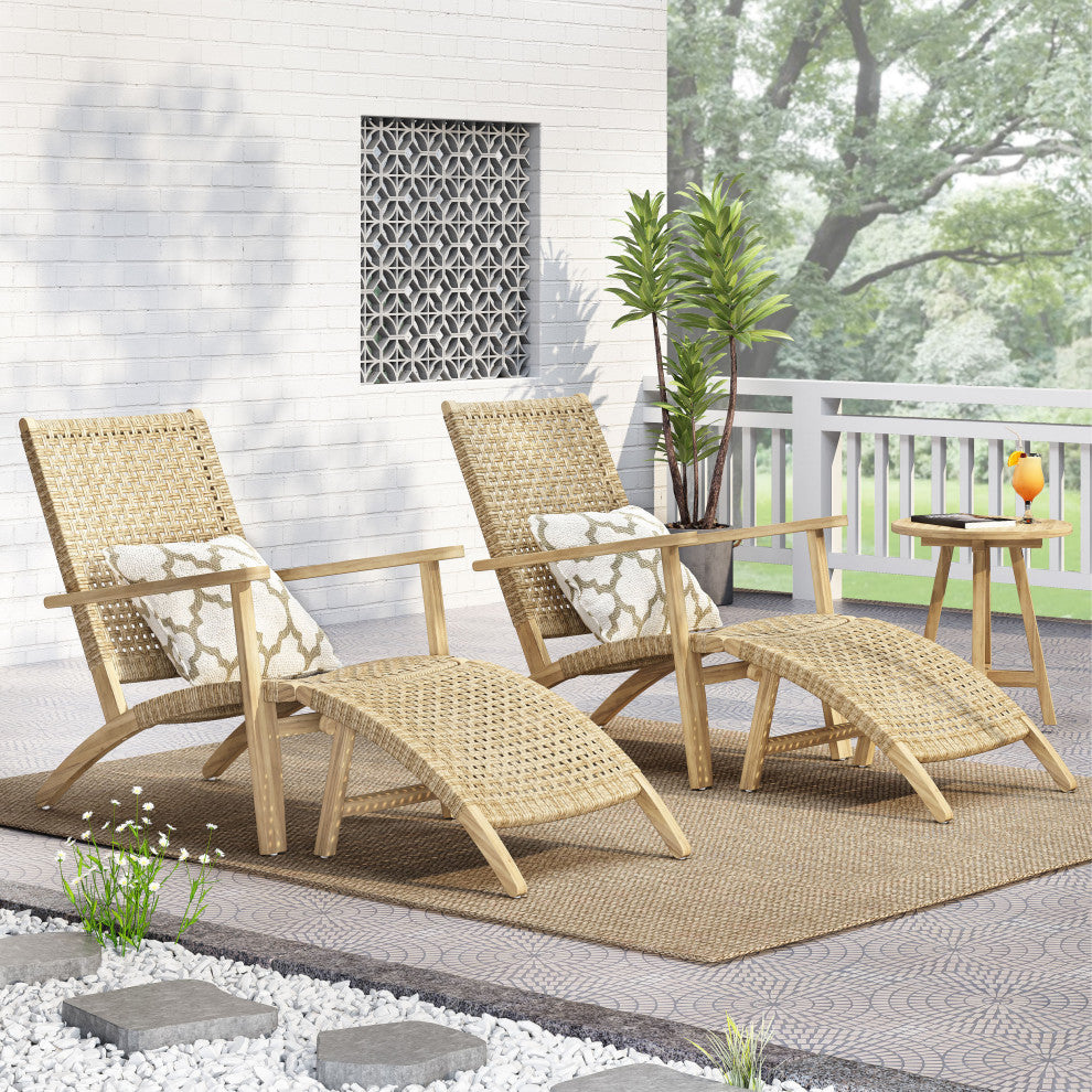 Arlost Outdoor Wicker Lounge Chair With Ottoman, Set of 2