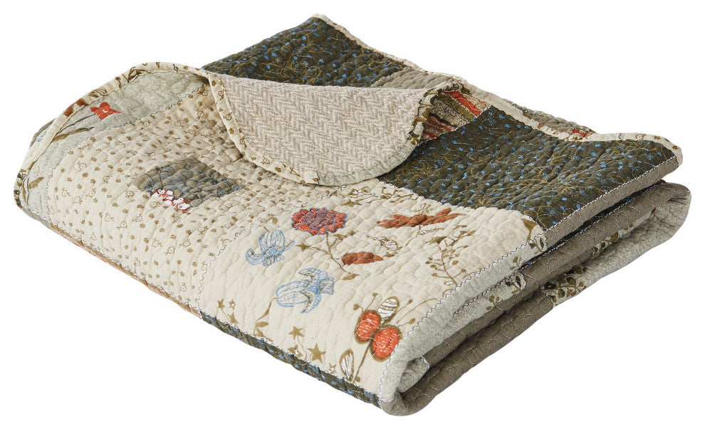 Benzara BM293434 Quilted Throw Blanket With Fill, Wild Flowers, Multicolor