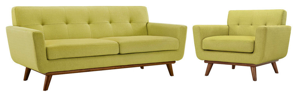 Modern Urban Contemporary Armchair and Loveseat, Wheatgrass Fabric, 2-Piece Set