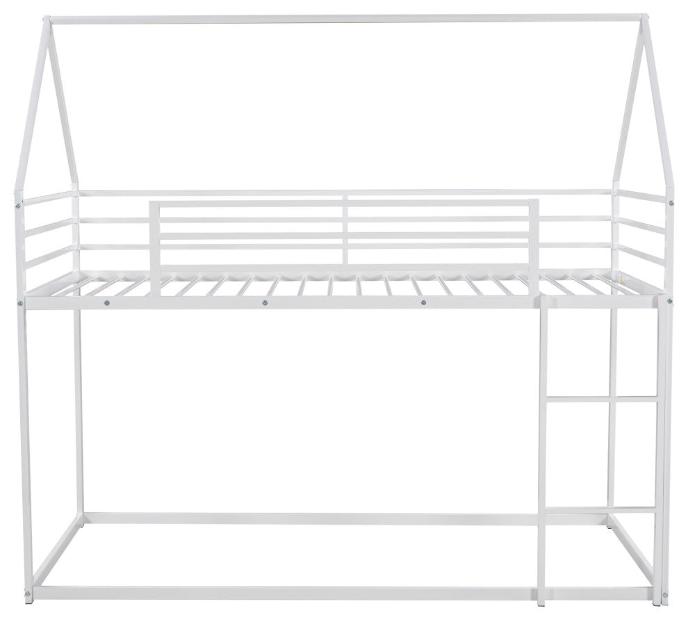 Gewnee Metal Twin Over Twin Bunk Bed House Bed in White