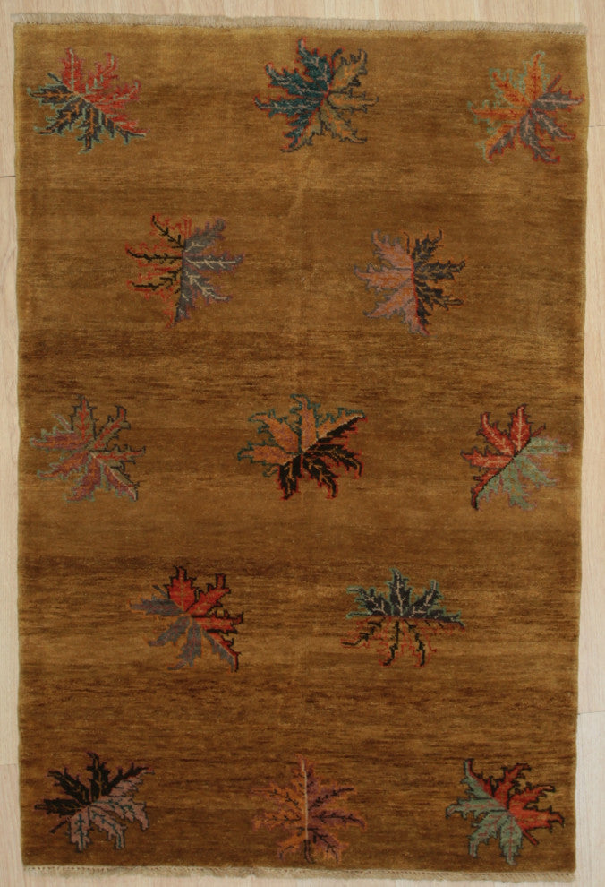 Handmade Wool Brown Transitional All Over Ningxia Rug, 3'10' X 5'9