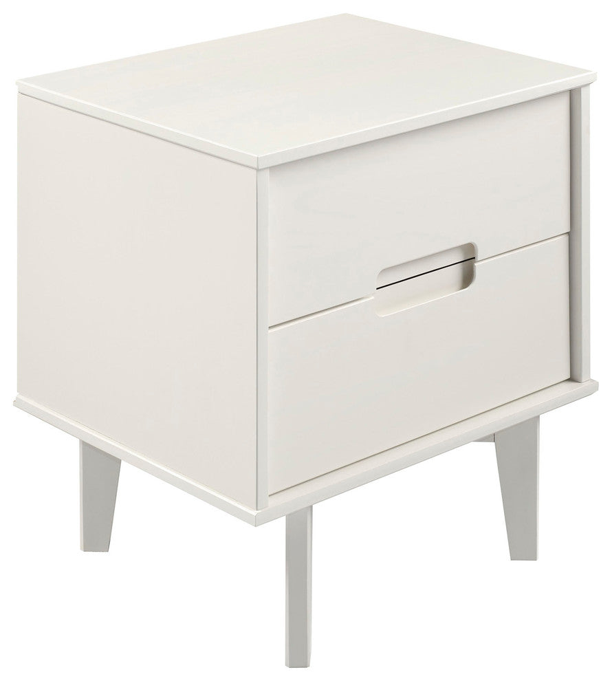 2-Drawer Groove Handle Wood Nightstand, White