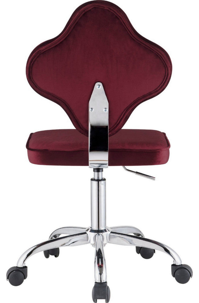 Benzara BM250204 Office Chair With Leaf Shape Back and Metal Star base, Red