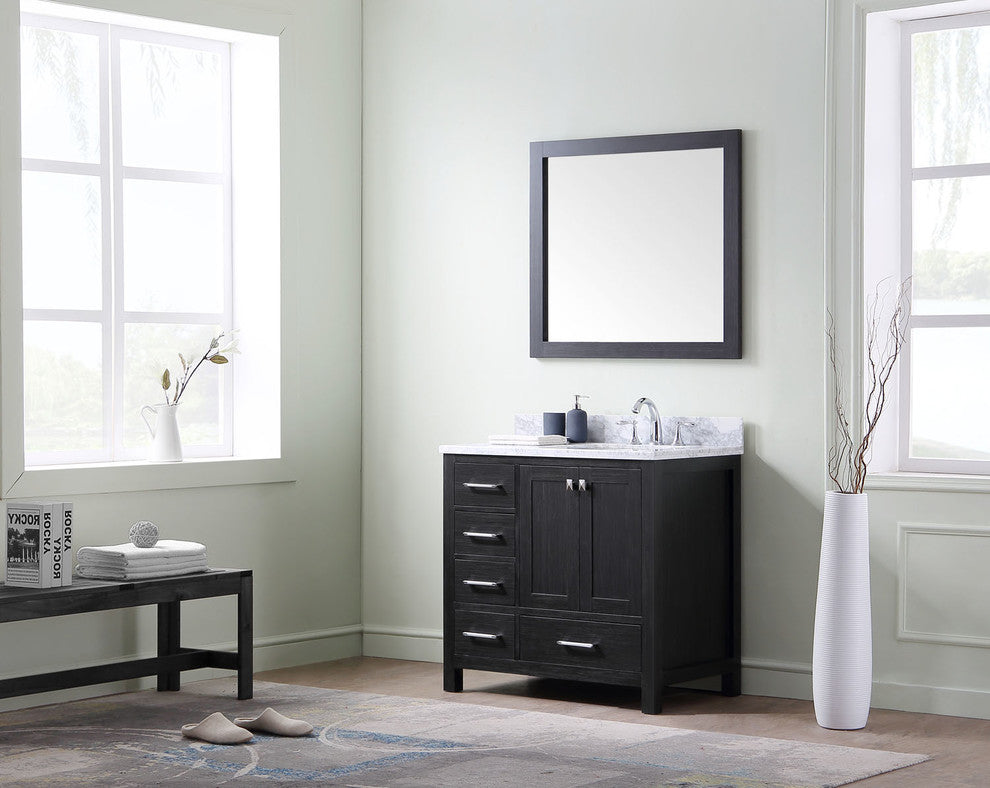 Virtu Caroline Premium 36" Single Bathroom Vanity, Zebra Gray, Mirror