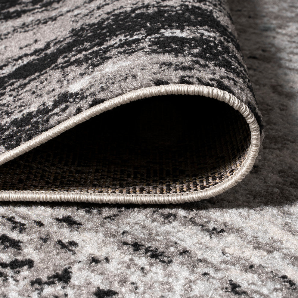 Storm Modern Abstract Area Rug, Gray/Cream, 2 X 8