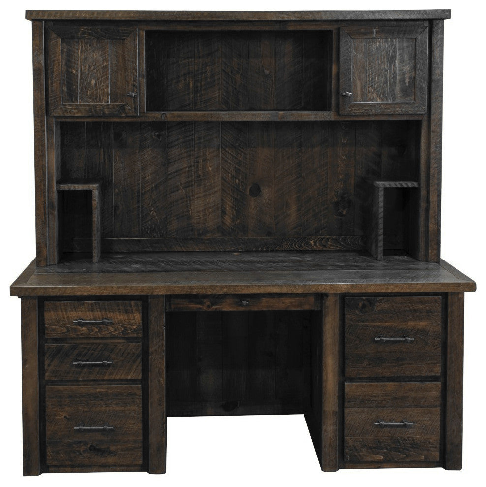 Barnwood Style Timber Peg Executive Desk With Hutch, Dusk