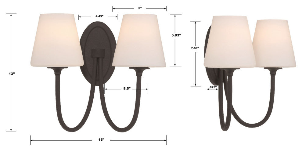 Crystorama Lighting Group JUN-10322 Juno 2 Light 13" Tall Wall - Black Forged