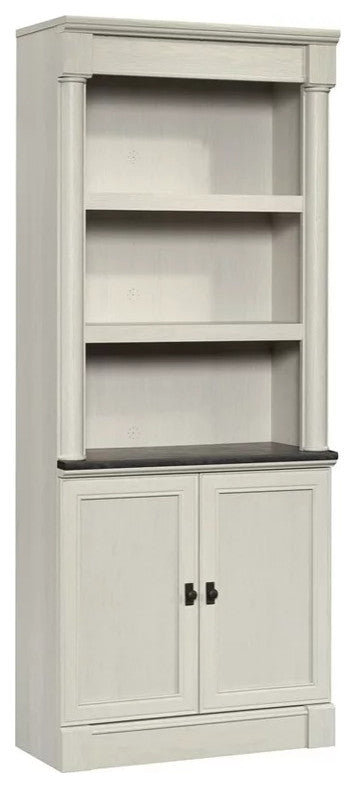 Tall Bookcase, Crown Molded Top With 3 Open Shelves & Lower Cabinet, Glacier Oak