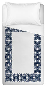 Blue Medallion Border Twin Brushed Poly Duvet Cover