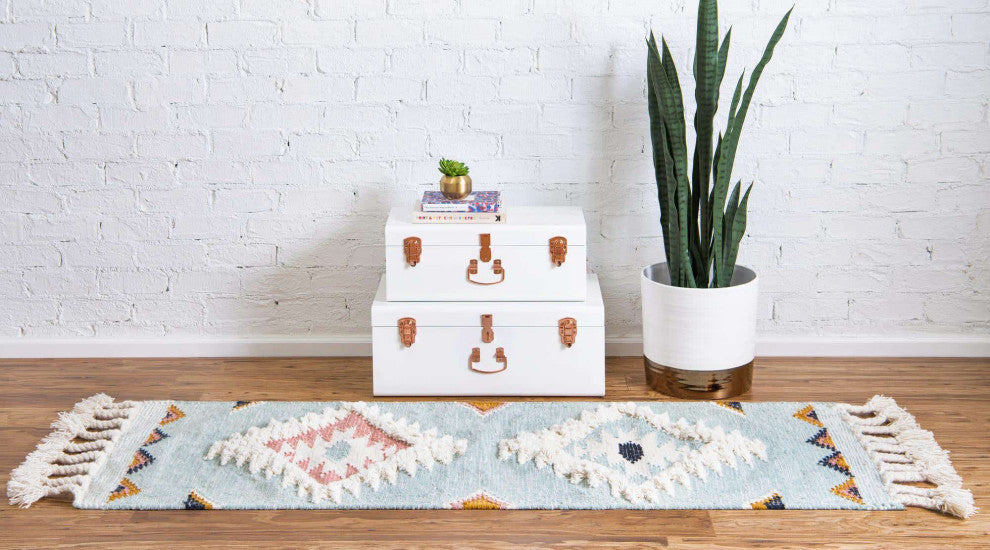 Unique Loom Ivory Mesa Area Rug, Light Blue, 2'2x8'2, Runner