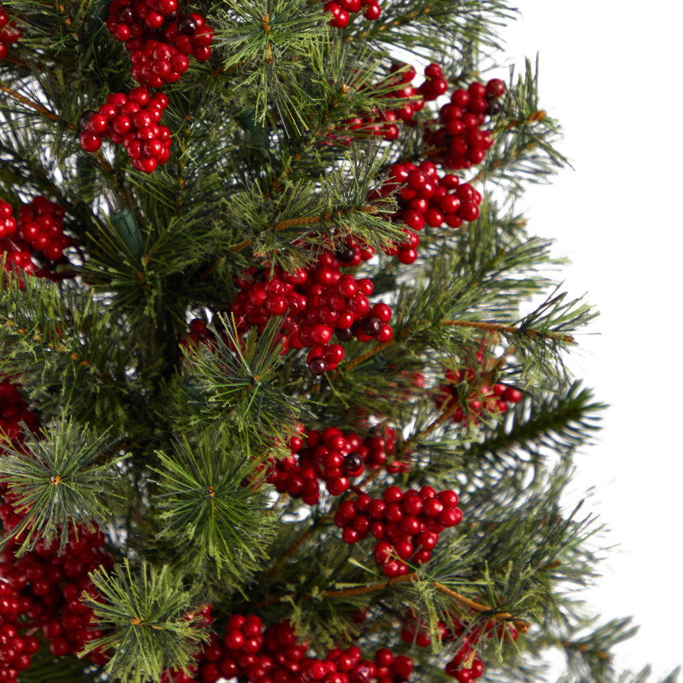 T3254 3 Berry and Pine Christmas Tree With 50 White Lights & Burlap Wrapped Base