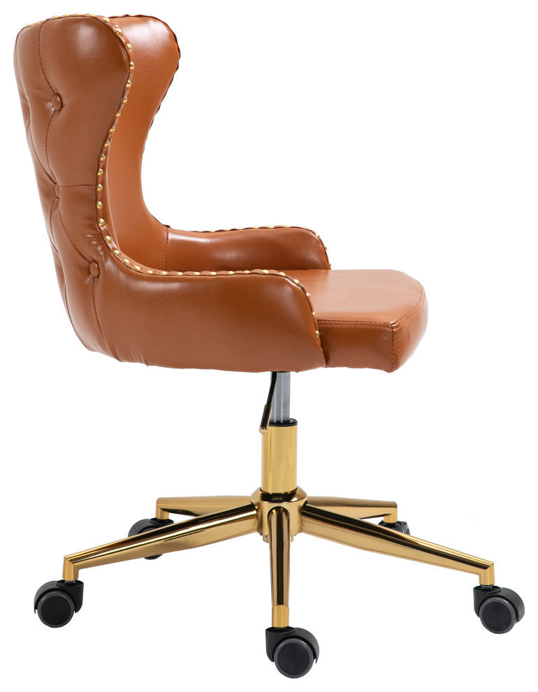 Hendrix Swivel and Adjustable Vegan Leather Office Chair, Cognac, Rich Gold Base