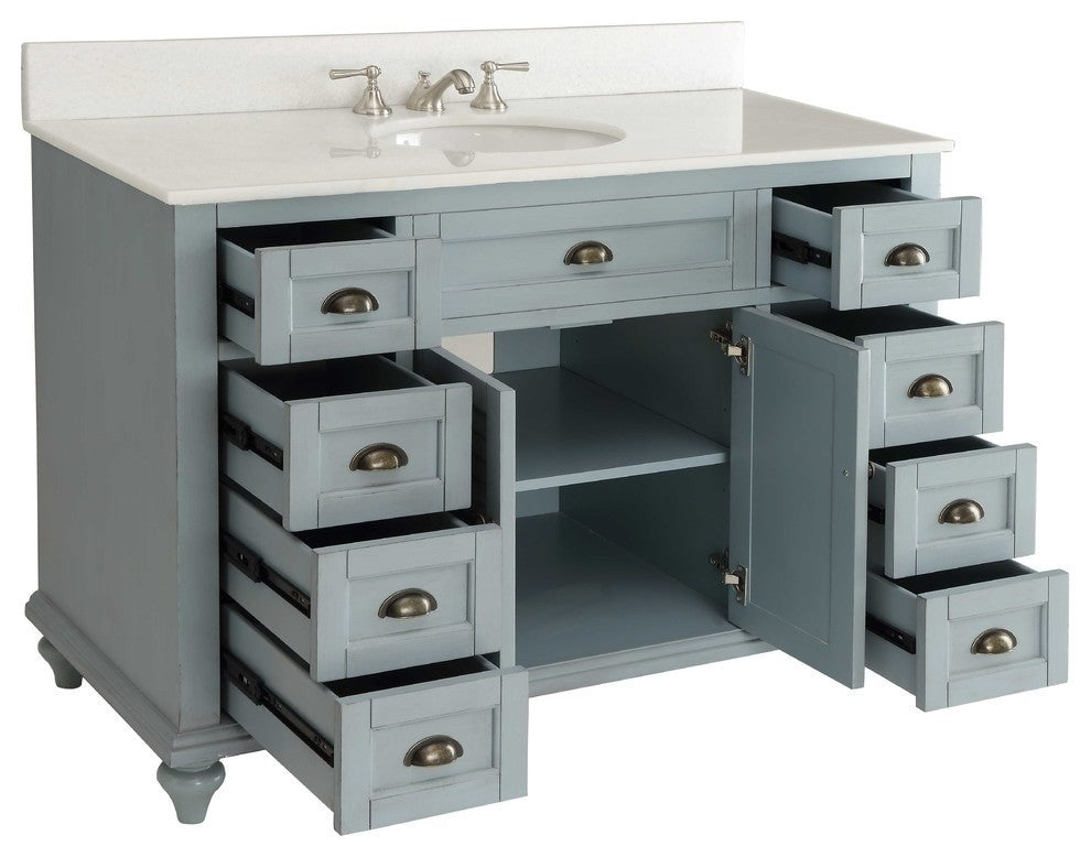 Glennville 49" Cottage Bathroom Vanity Cabinet Set In Light Blue