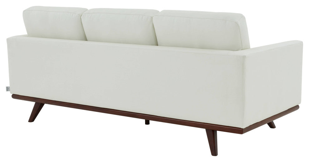 LeisureMod Chester Mid-Century 3-Seater Leather Modern Sofa, White