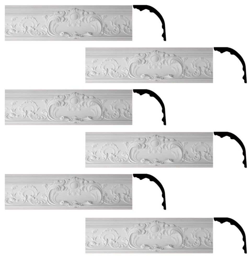 Cornice White Urethane Sidartha Ornate Design 6 Pieces Totaling 468.75" Length